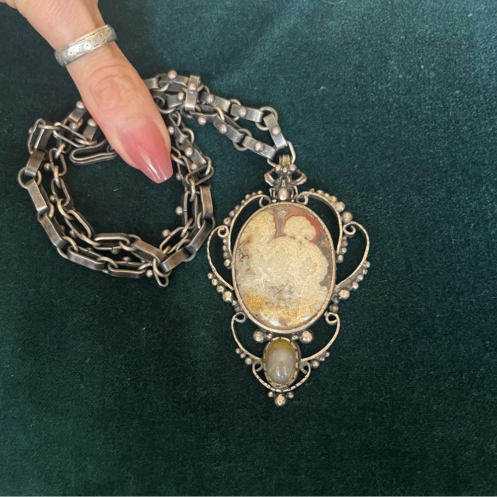 Vintage Solid Silver Lace Quartz 925Silver Necklace